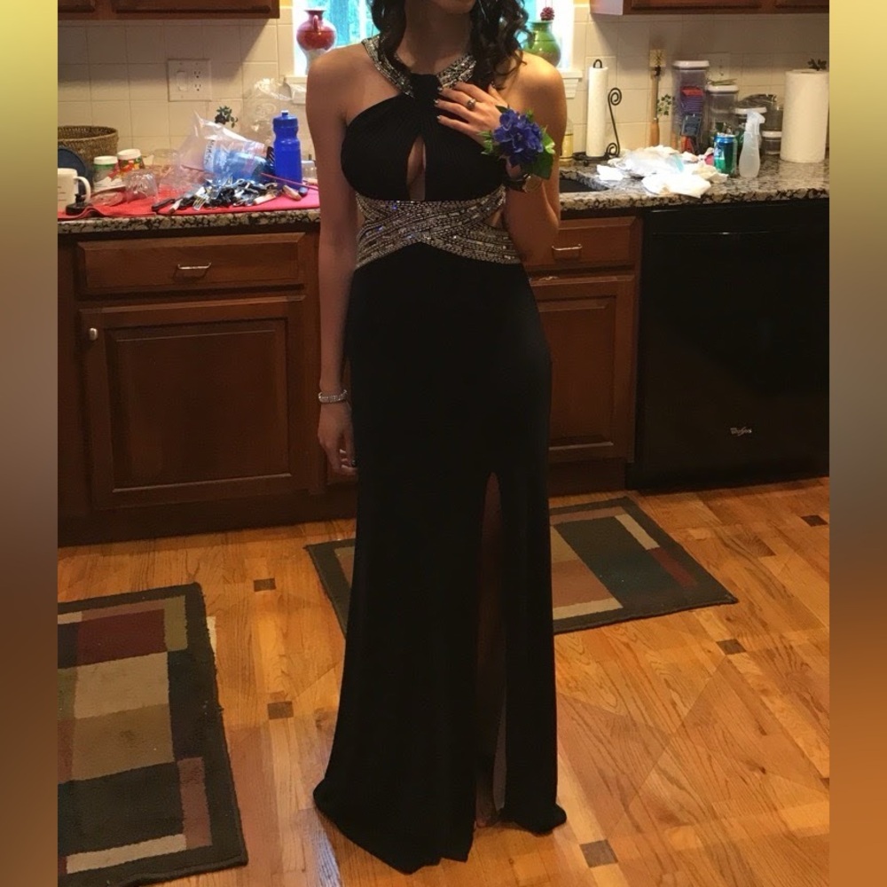 Elegant Black Evening Gown with Silver Accents